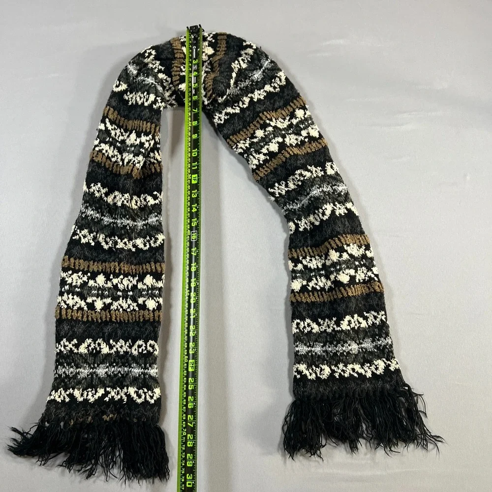 Everitt Scarf Womens One Size Multicolor Knitted Fair Isle Fringe Edge Winter